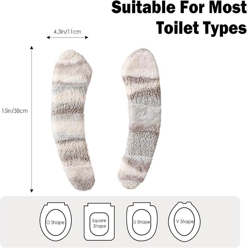 Iensen Thick and Warm Plush Toilet Seat Cover – Washable, Reusable Cushion with TPR Adhesive & Parallel Stripe Design for Comfort & Insulation (Grey) - Image 2